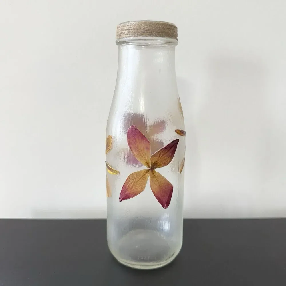 Handmade Dried Flower Petal Bottle Vase Home Decor Accent